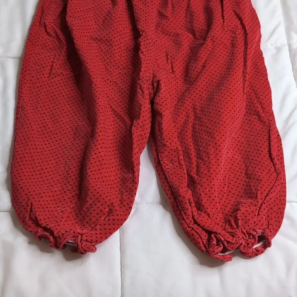 Vintage 24 months Baby Girl Cotton Short Sleeve Romper Red with Black Polka Dots